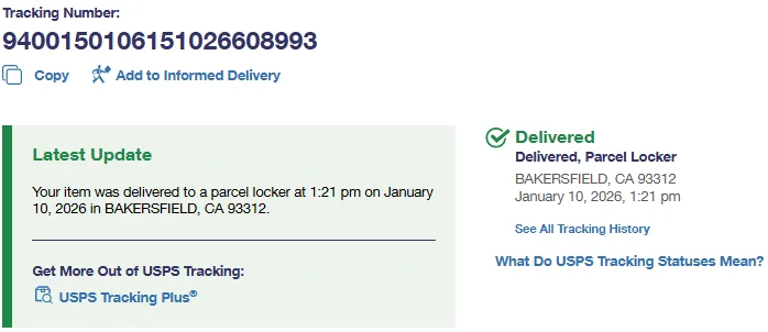 Delivery - 10 Jan